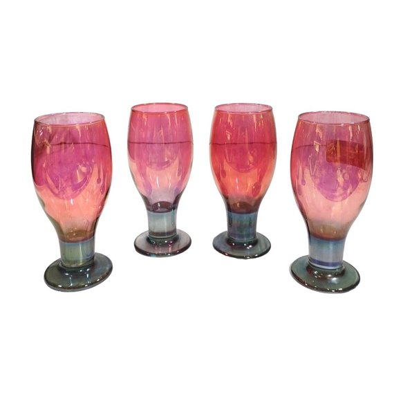 Libbey Other - RARE Mid Century 1960s LIBBEY WATERMELON PINK GREEN WATER WINE GLASSES GOBLETS